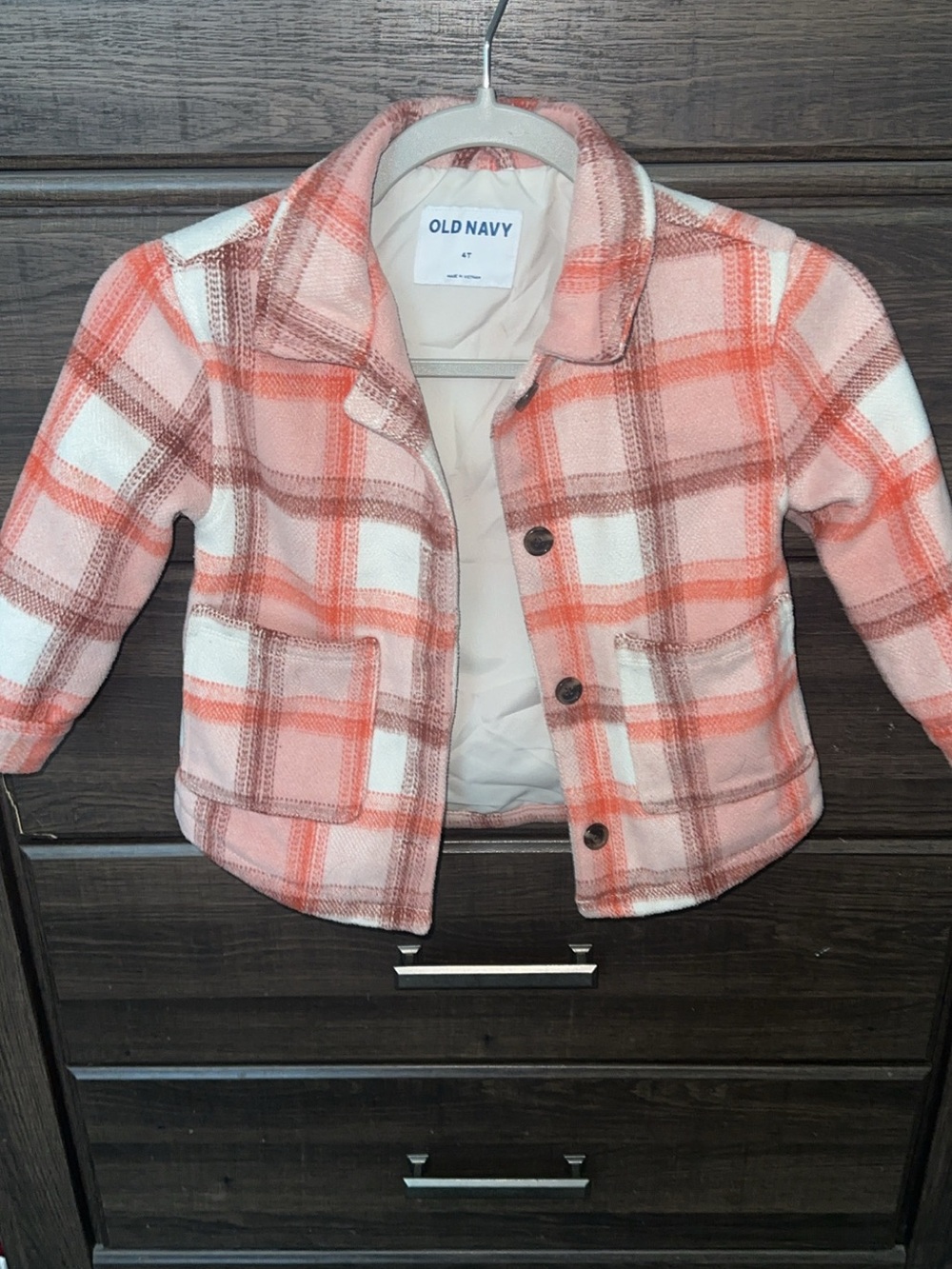 Old Navy Coral Pink Plaid Kids Jean Jacket